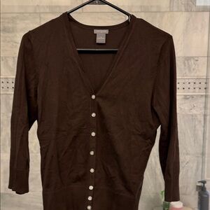 Ann Taylor Dark Brown V-Neck Button Cardigan